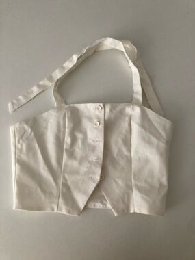 Women's Ivory Button Front Corset Halter Crop Top